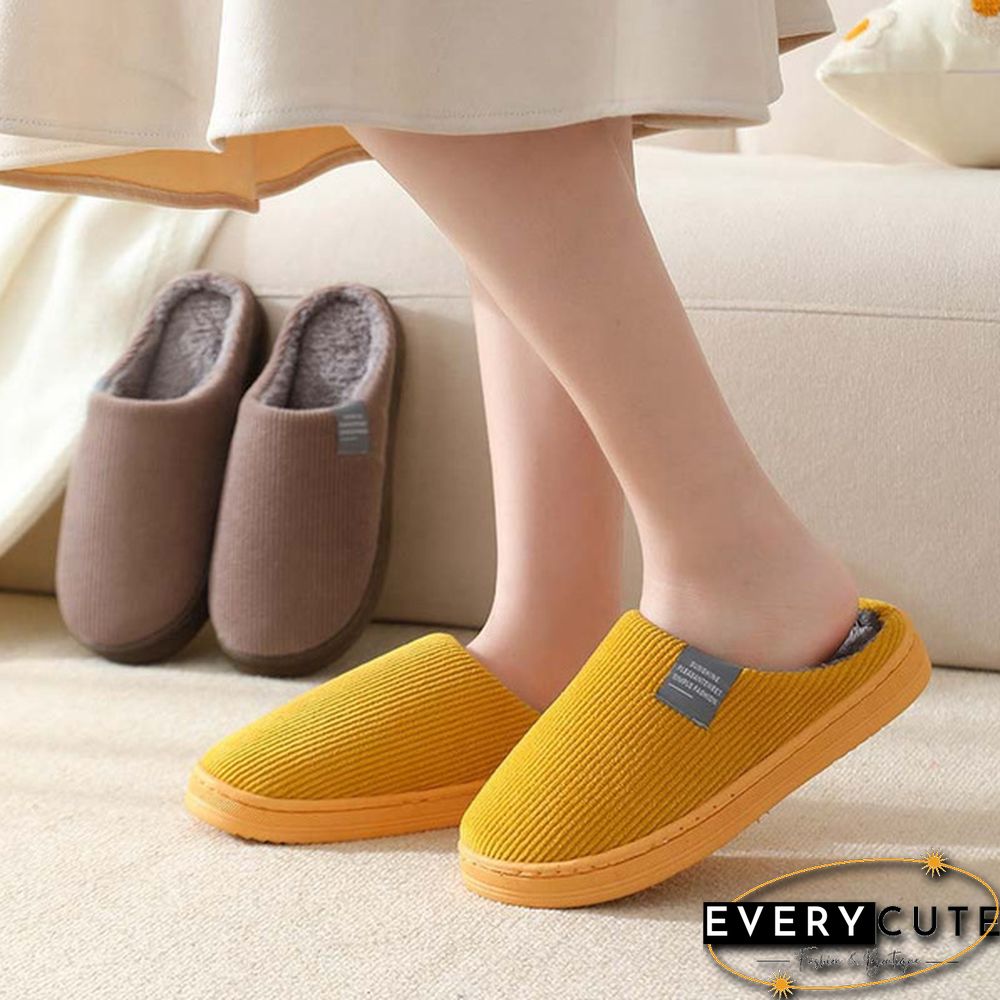 Winter Warm Cotton Slippers Women Men Home Shoes Simple Non-Slip Indoor Slides Corduroy Couple Slipper Female Shoes