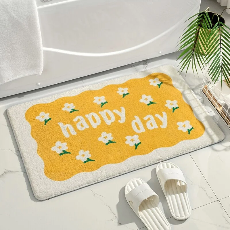 Shaggy Bathroom Carpet Anti-slip Bath Mat Water Absorbent Doormat for Bedroom Kitchen Rugs Floral Shower Mat Alfombras para bano