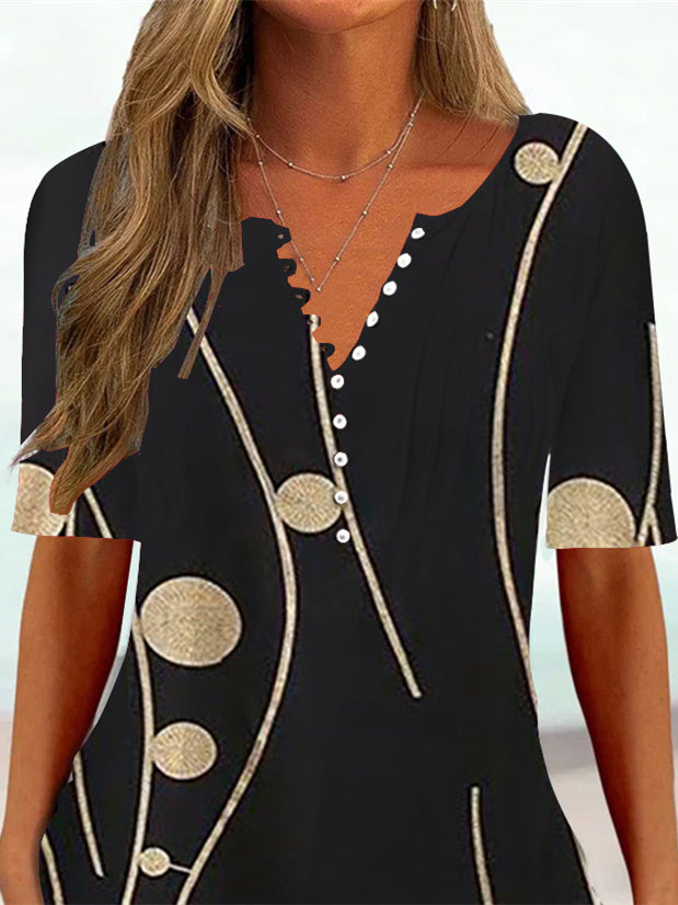 Women Half Sleeve V-neck Solid Color Dress