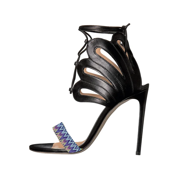 Women's Black and Blue Strappy Open Toe Ankle Strap Sandals |FSJ Shoes