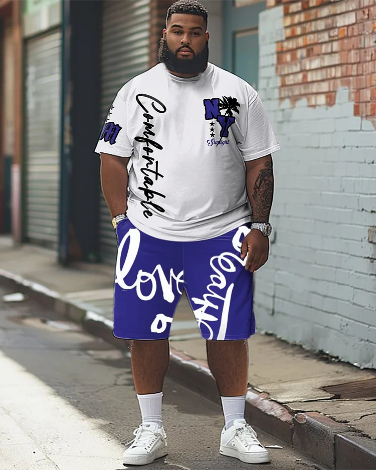 Men's Plus Size Hip-Hop Style Alphabet Print T-Shirt Shorts Suit