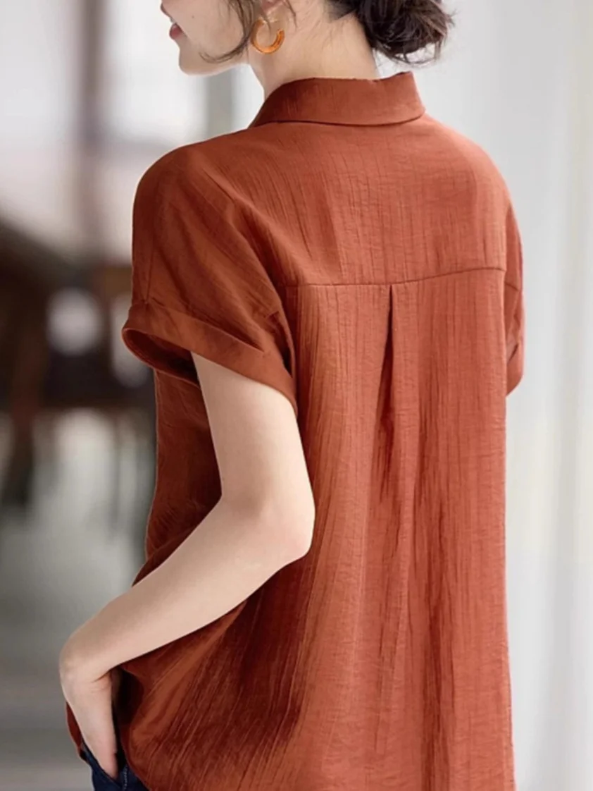 Athvotar Athvotar Commuting Short-Sleeved Shirt For Women In The Summer Of 2025 New Casual Relaxation Texture Shirt Design Top