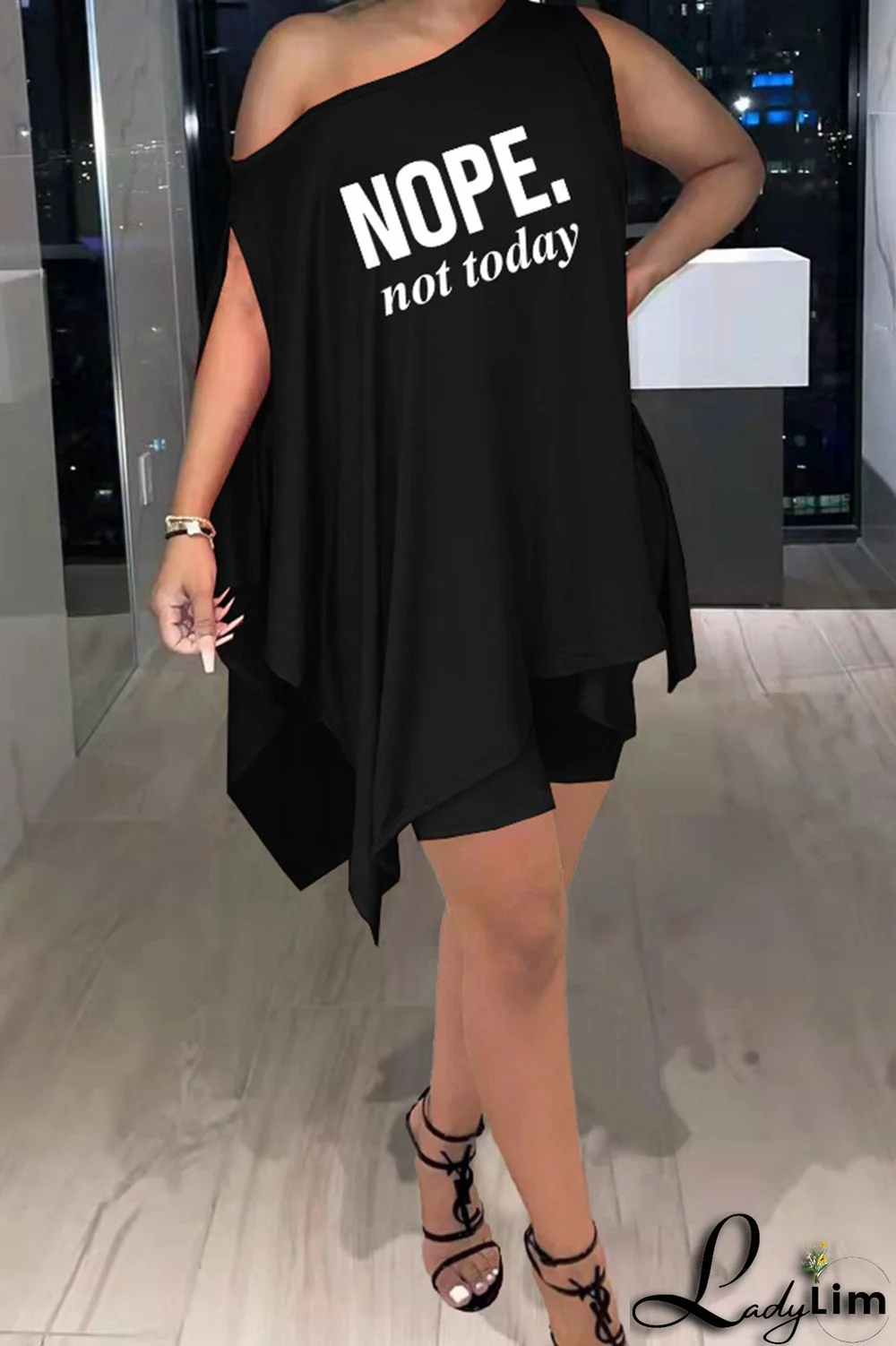 Burgundy Fashion Casual Letter Print Asymmetrical Oblique Collar Sleeveless Two Pieces