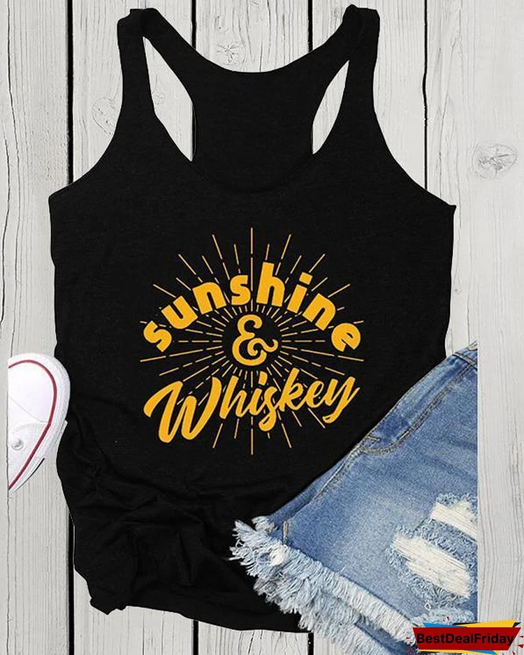 'Sunshine Whiskey' Letter Printed Sleeveless Vest Top T-shirt