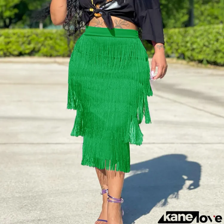 Summer women's dress fringed fashion flowy skirt midi skirt