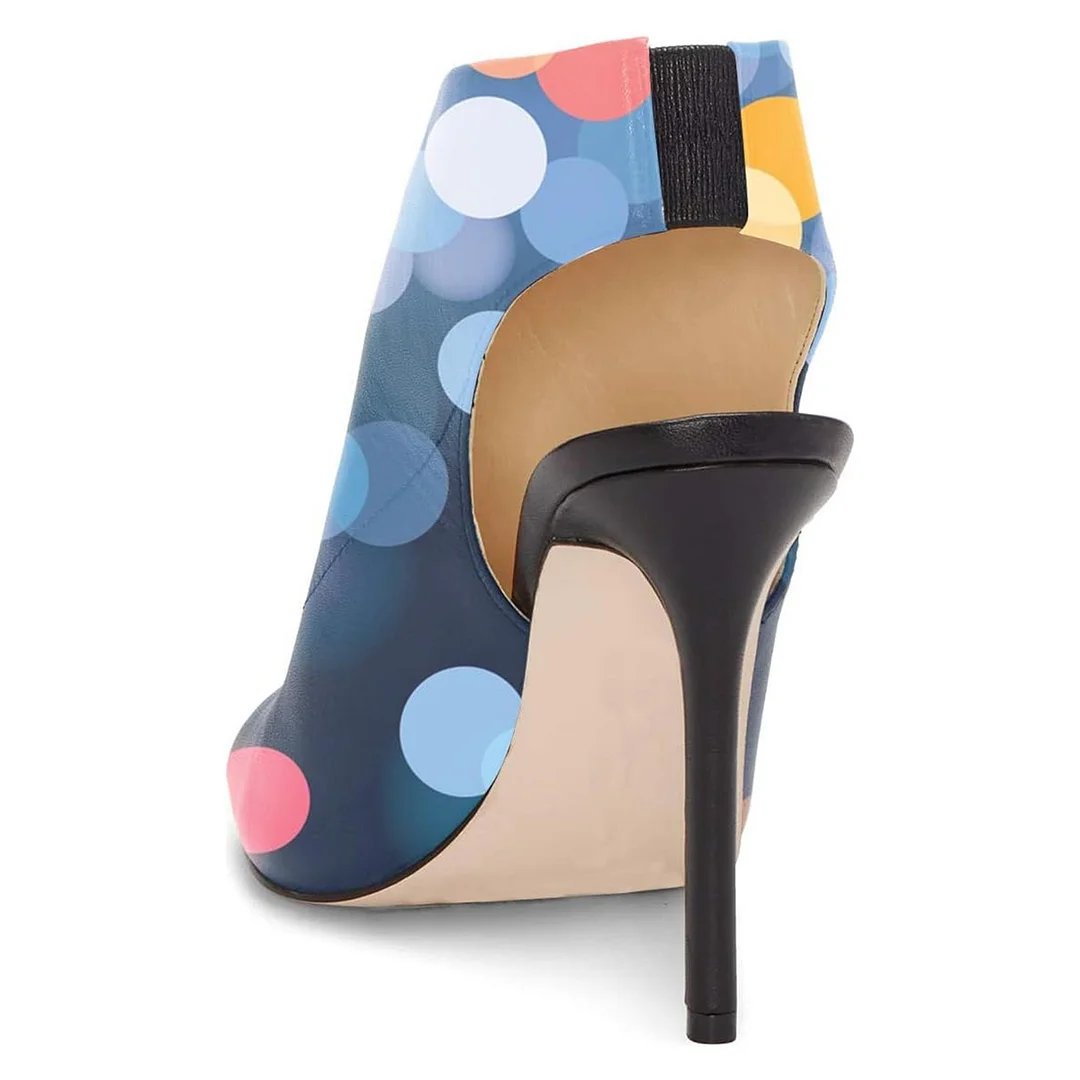 Blue Peep Toe Colorful Printed Slingback High Heels Sandals