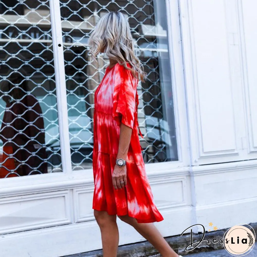 Off Shoulder Tie Dye Loose Casual Midi Dress