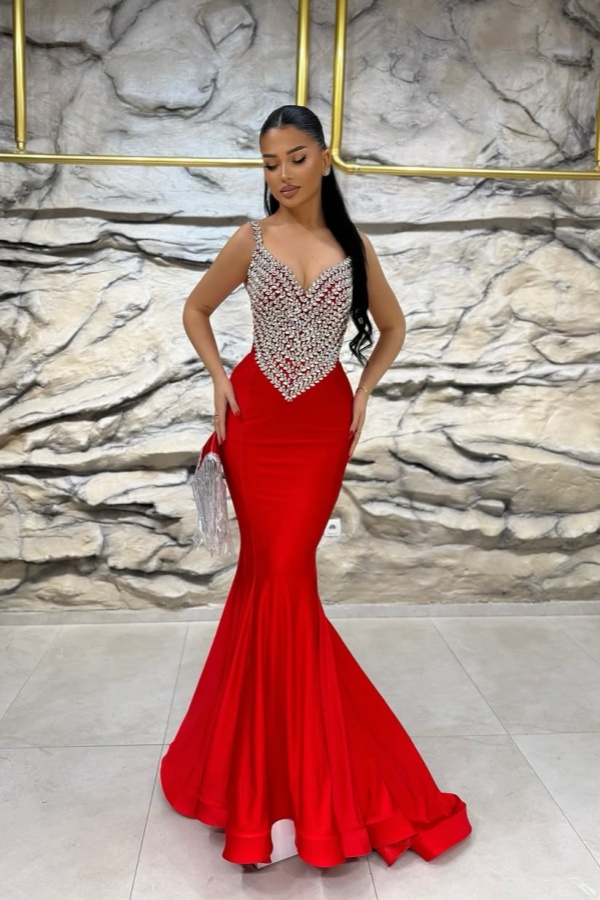 Gorgeous Red Gemstone Mermaid Evening Dress | ZT0412