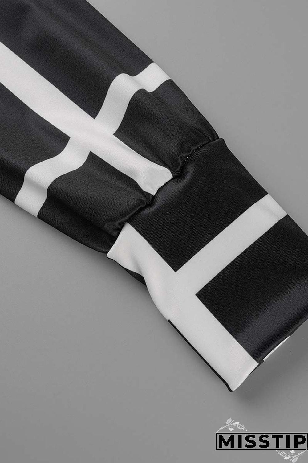 Black Casual Print Patchwork Turndown Collar Long Sleeve Three-piece Set