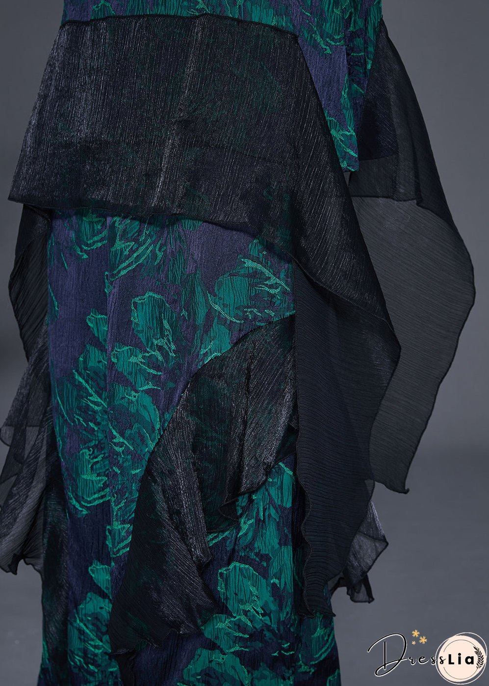 Stylish Green Oversized Patchwork Print Silk Two-Piece Set Fall