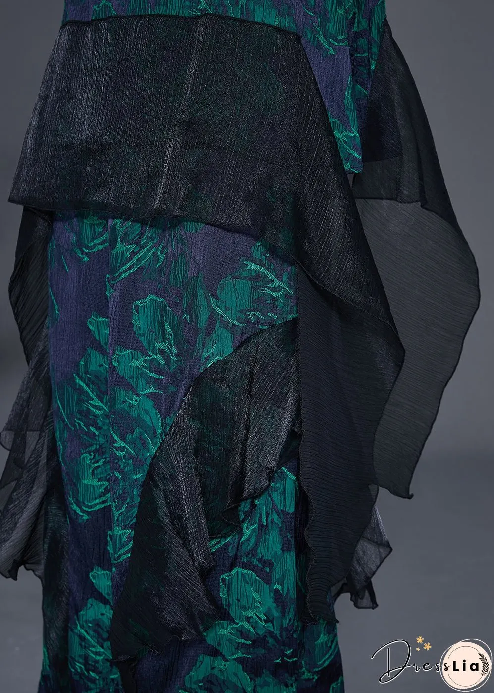 Stylish Green Oversized Patchwork Print Silk Two-Piece Set Fall