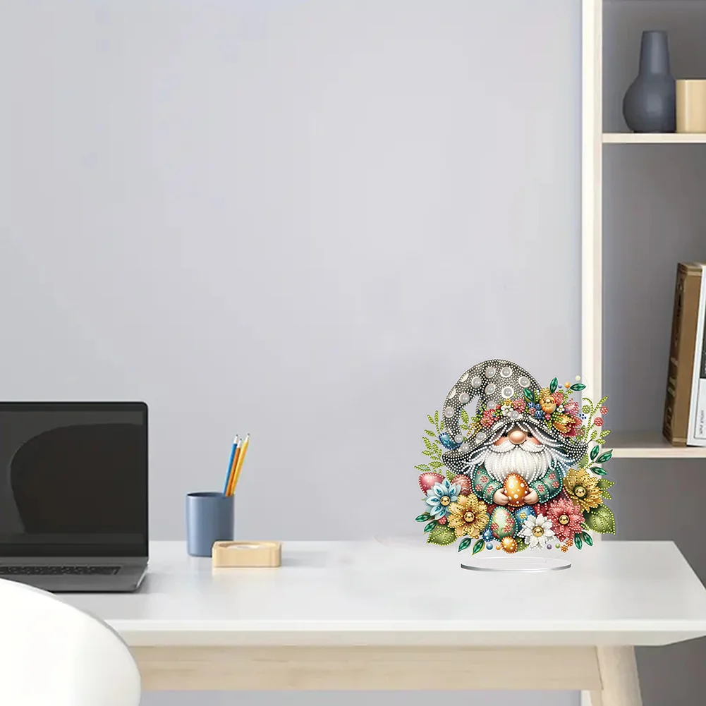 DIY Easter Egg Gnome Single-Sided Acrylic Diamond Painting Tabletop Ornament for Home Office Desktop Decor