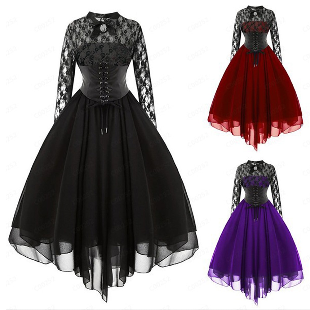 Retro Vintage Punk & Gothic Medieval Dress Masquerade Goth Girl Women's Lace Cosplay Costume Carnival Party / Evening Dress 2023 - US $50.99 –P1