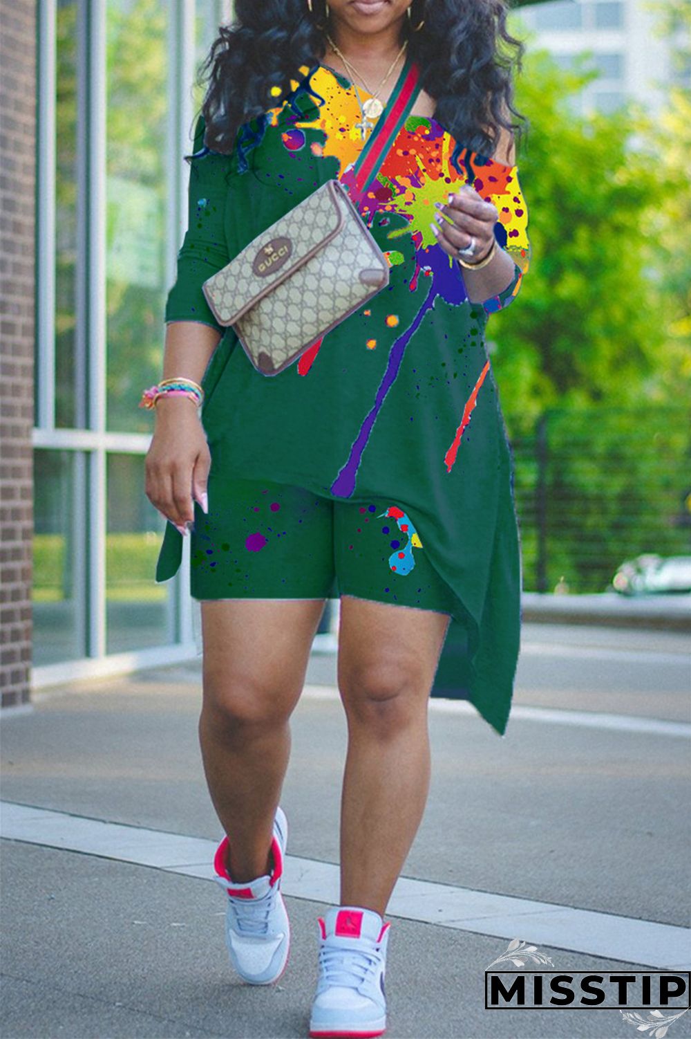 Burgundy Fashion Casual Print Basic Asymmetrical Oblique Collar Long Sleeve Two Pieces