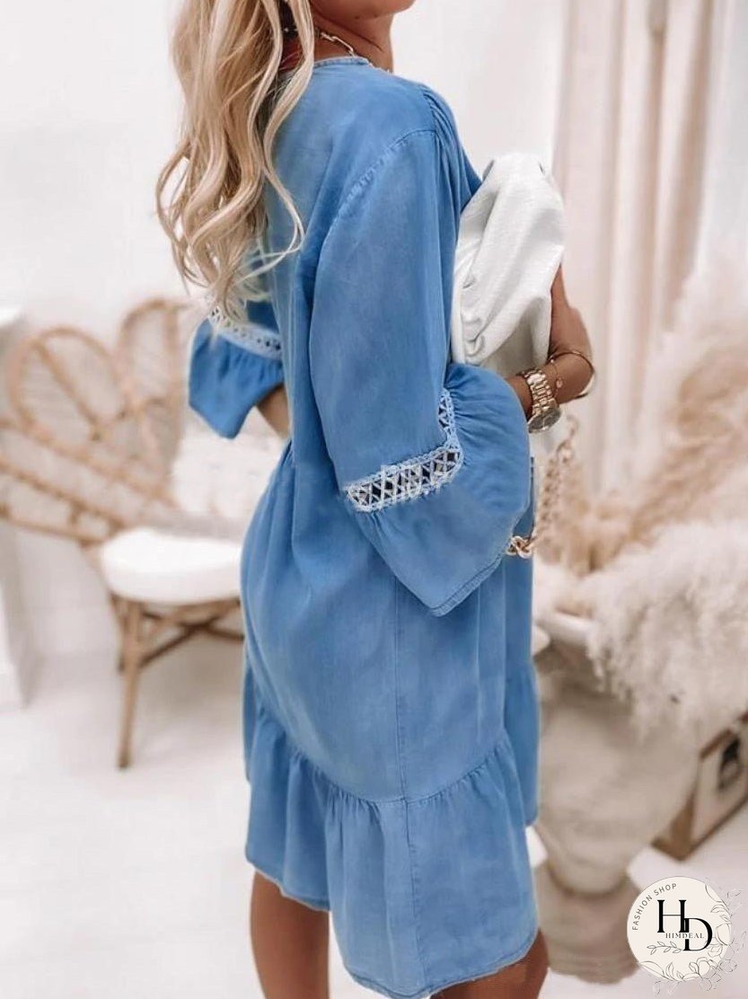 Dresses Lace V-Neck 3/4 Sleeve Dress for Women