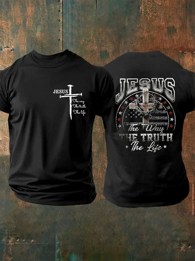 🔥Buy 3 Get 15% Off🔥Men's Jesus The Way The Truth The Life Print Round Neck T-Shirt 