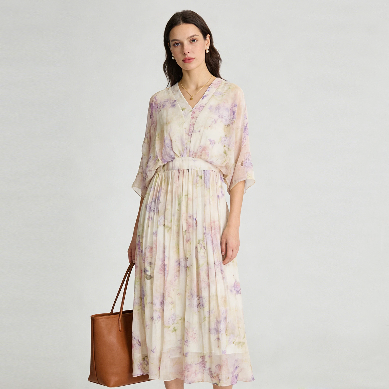 Silk Floral Print Dress Delicate For Vacation  REAL SILK LIFE