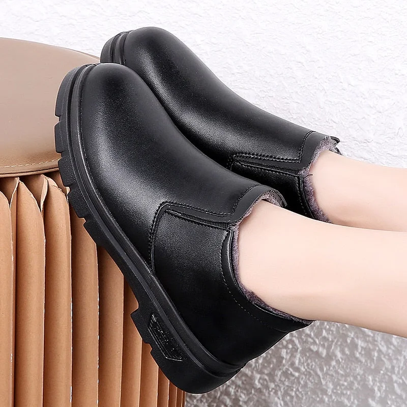 Fashion Quality Women's Winter Ankle Boots Outdoor Anti-skid Female Plush Shoes Black All-match Casual Snow Boots Warm Lined