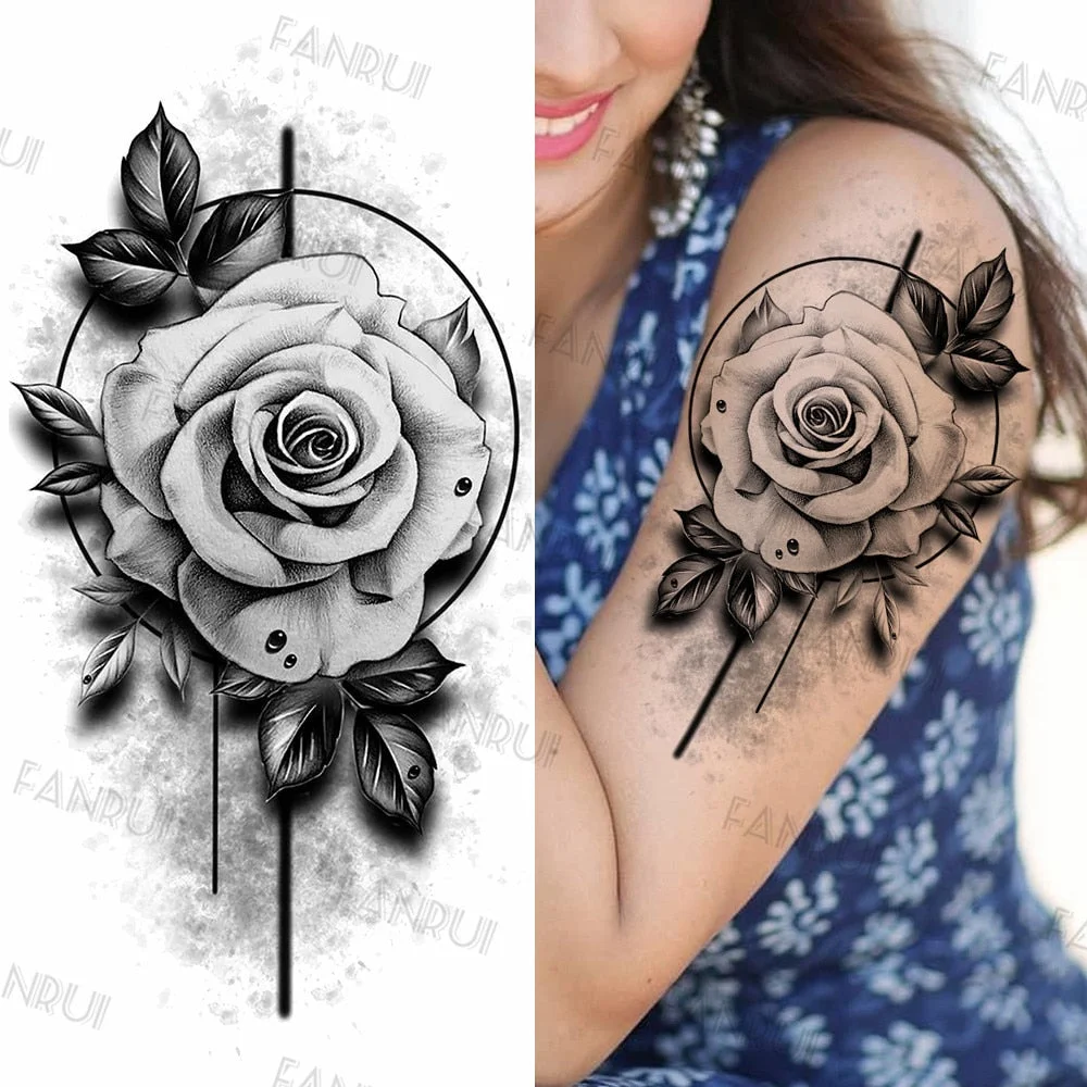 Black Gun Tattoos Sticker For Men Women Arm Art Temporary Tattoos Realistic Fake Flower Lion Tiger Tatoos Decal Cool Warrior DIY