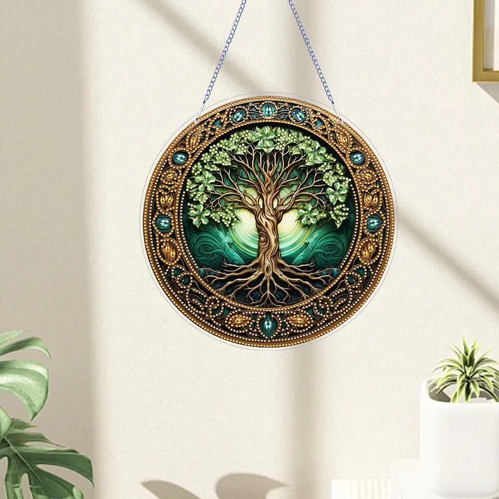 DIY Life Tree PVC Special Shaped Hanging Diamond Painting Art Pendant Suncatcher Home Windows Decor 