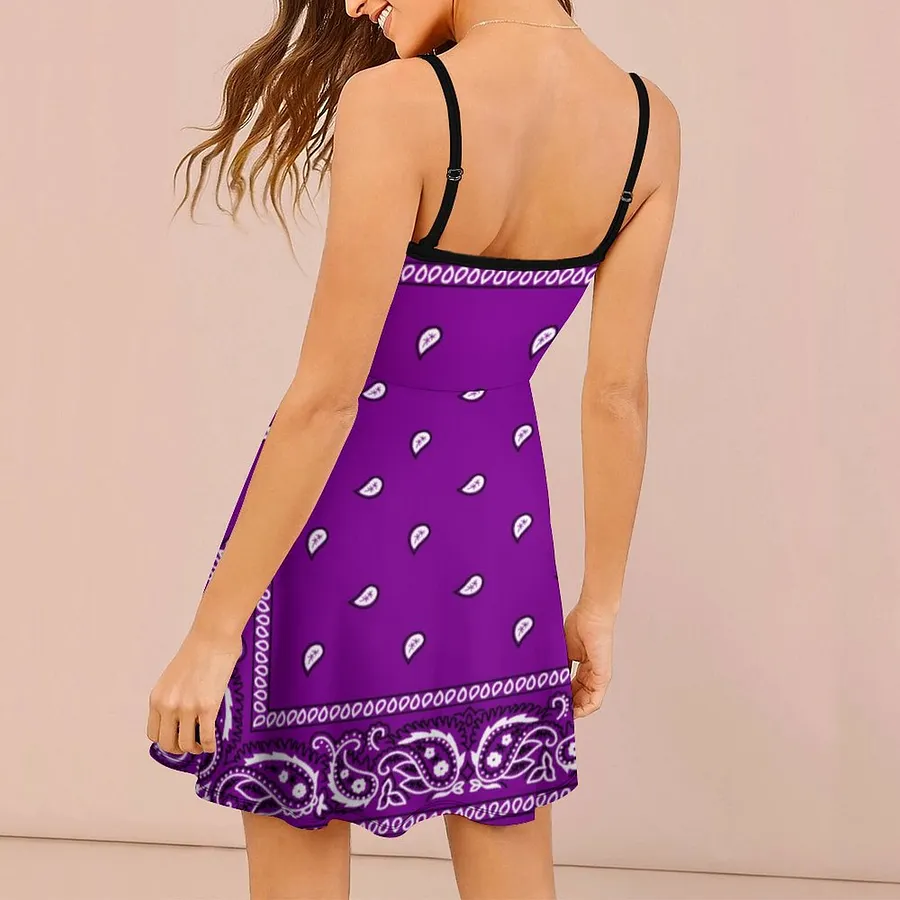 purple bandana dress SFNEEWHO Bandana Purple Boho Hawaiian Spaghetti Strap Mini Cami Dress 22.99