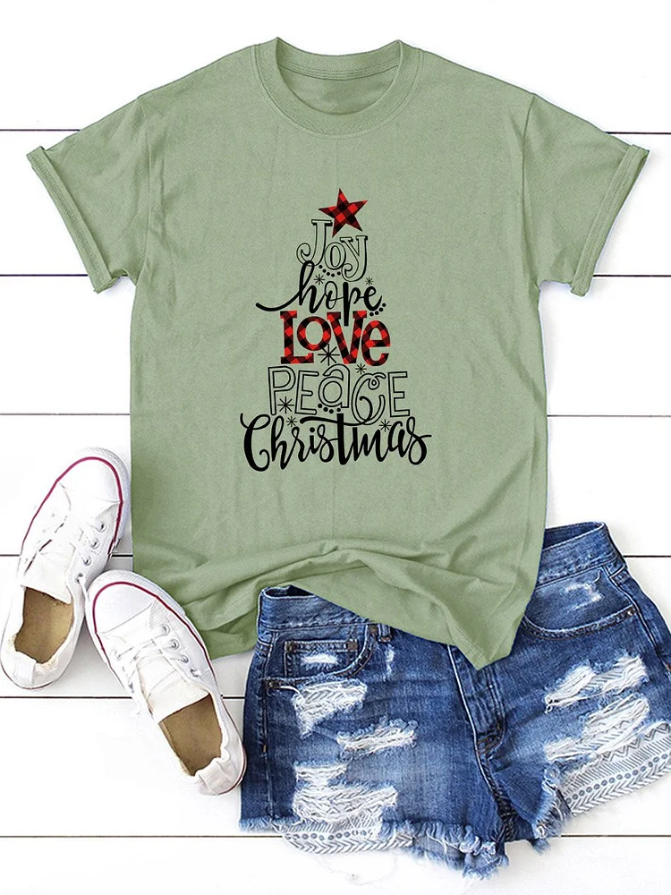 Bestdealfriday Joy Hope Love Peace Christmas Printed Round Neck Casual Short Sleeve T-Shirt