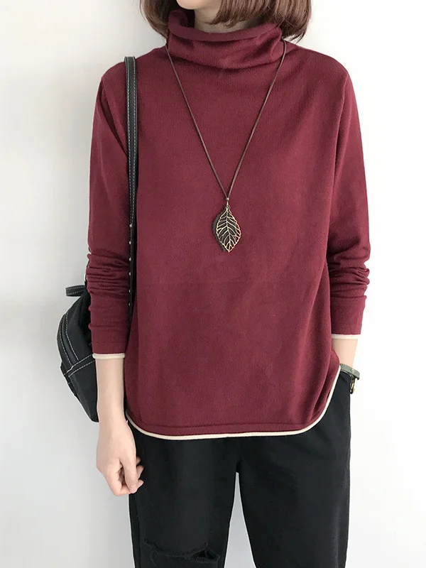 Casual Roomy 8 Colors High-Neck Long Sleeves Knitwear