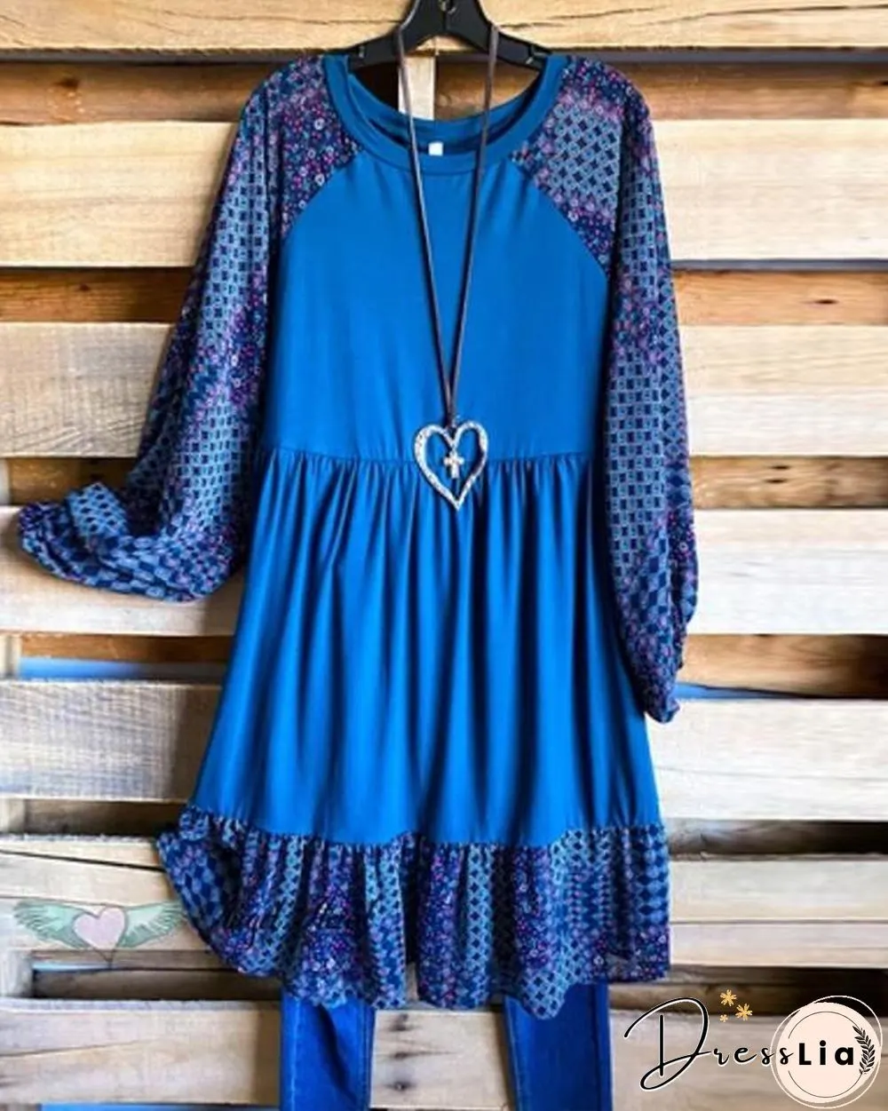 Women Print Long Sleeve Loose Casual Dress