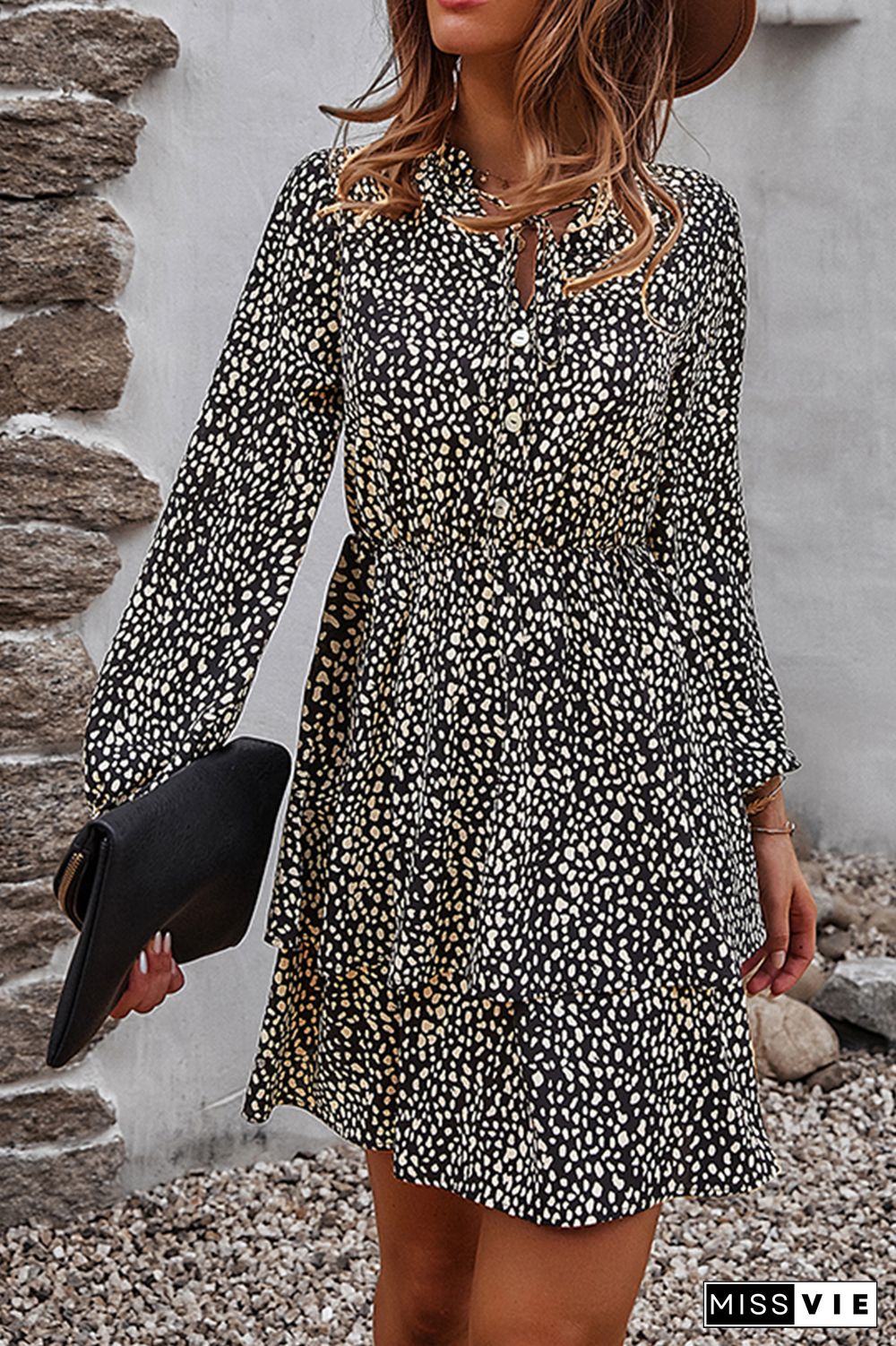 Elegant Print Split Joint Frenulum V Neck A Line Dresses