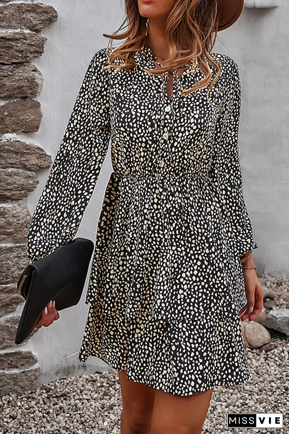 Elegant Print Split Joint Frenulum V Neck A Line Dresses