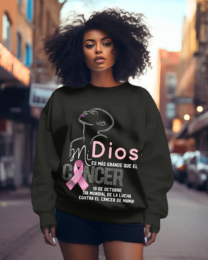 Daily Simple Cancer De Mama Print Long-sleeved Sweater