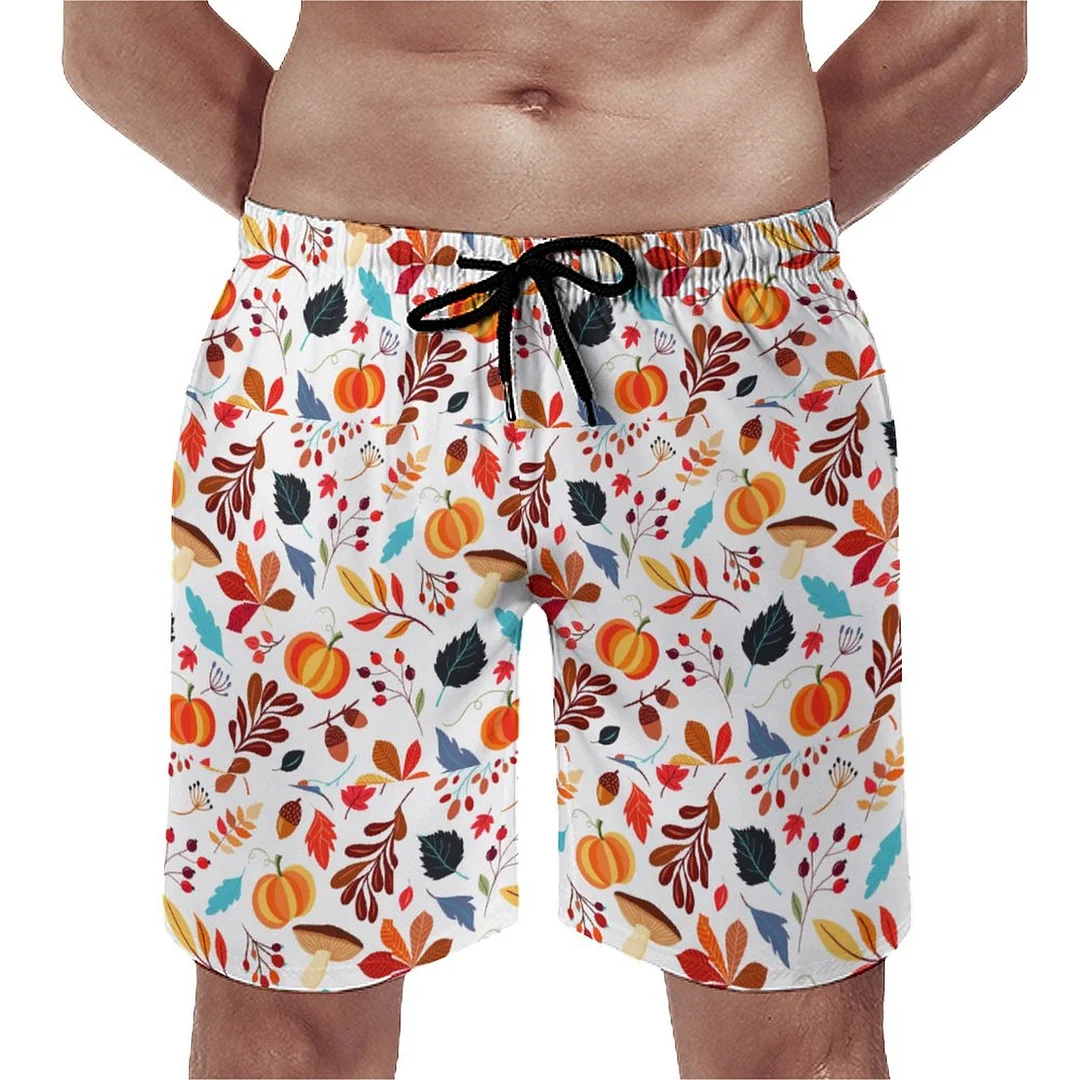 Autumn Botanical Men's Swim Trunks Summer Board Shorts Quick Dry Beach Short with Pockets