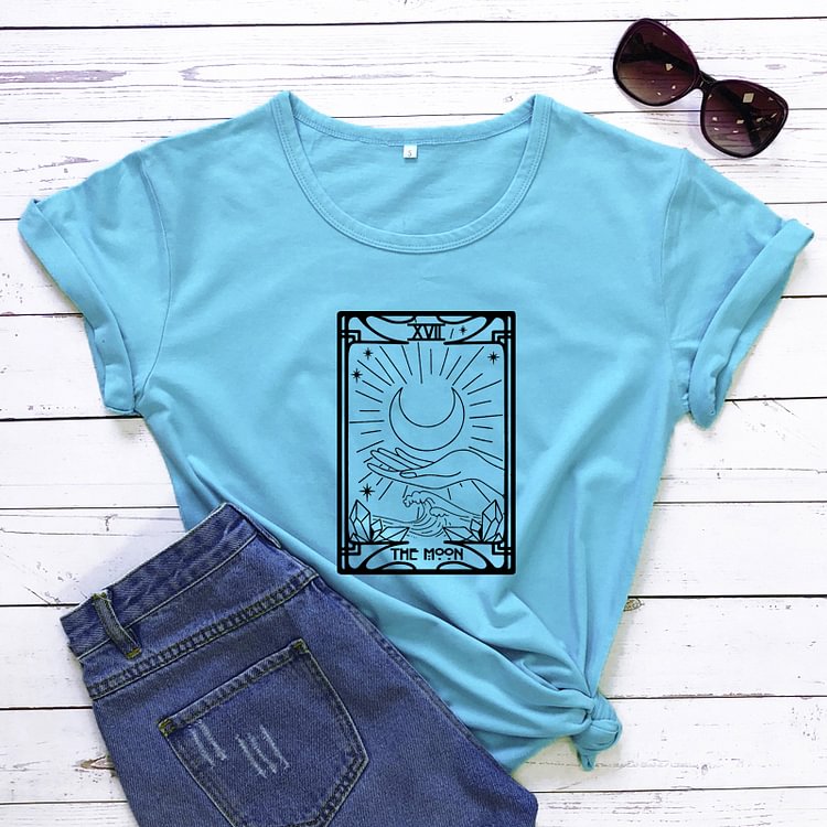 The Moon Tarot Card 100% Cotton T-shirt Aesthetic Witchy Woman Tshirt Vintage Boho Mystical Witch Tee Top - Life is Beautiful for You - SheChoic