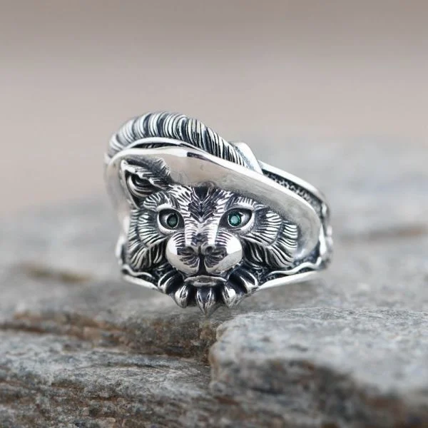 Sterling Silver Agate Gentleman Cat Ring