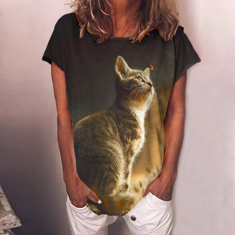 Casual Fun Cat Print T-Shirt wearshes