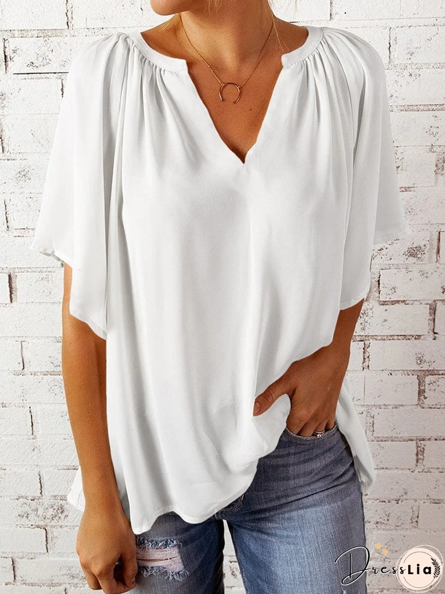 Loose Fit V Neck Chiffon Blouse