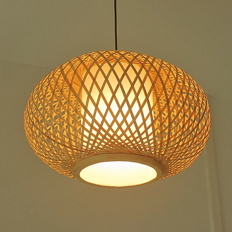 Hand Knitted Bamboo Pendant Light,Japan Style E27 For Restaurant Bedroom Rustic Rattan Art Lampadario Industrial Lamp Suspendues
