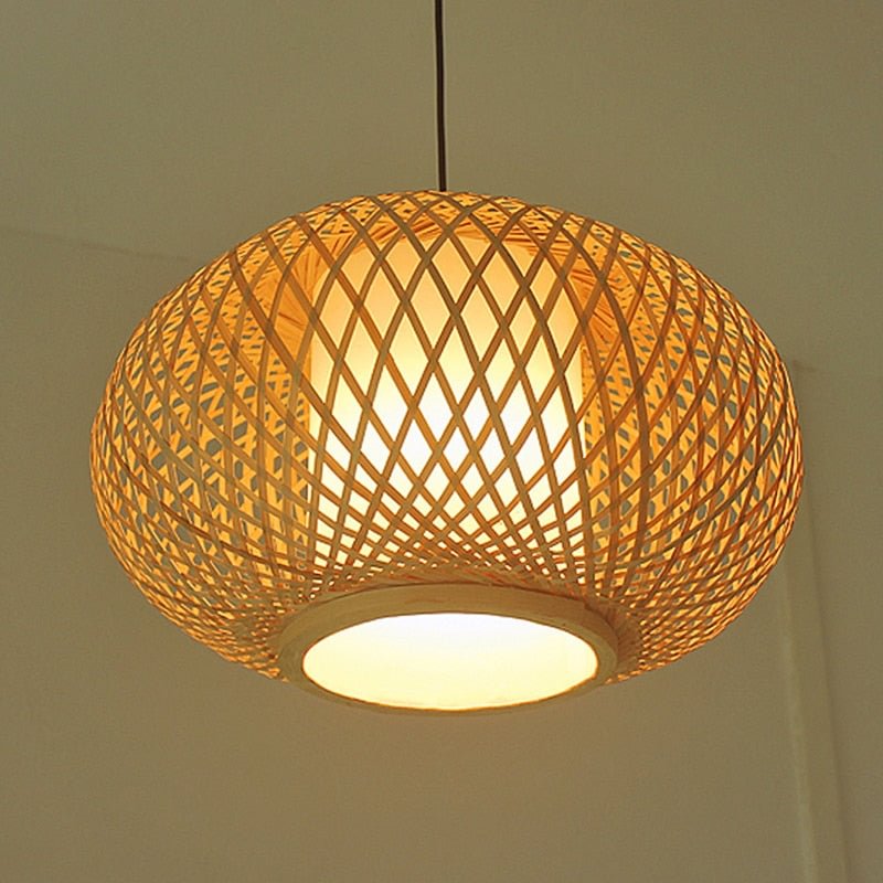 Hand Knitted Bamboo Pendant Light,Japan Style E27 For Restaurant Bedroom Rustic Rattan Art Lampadario Industrial Lamp Suspendues