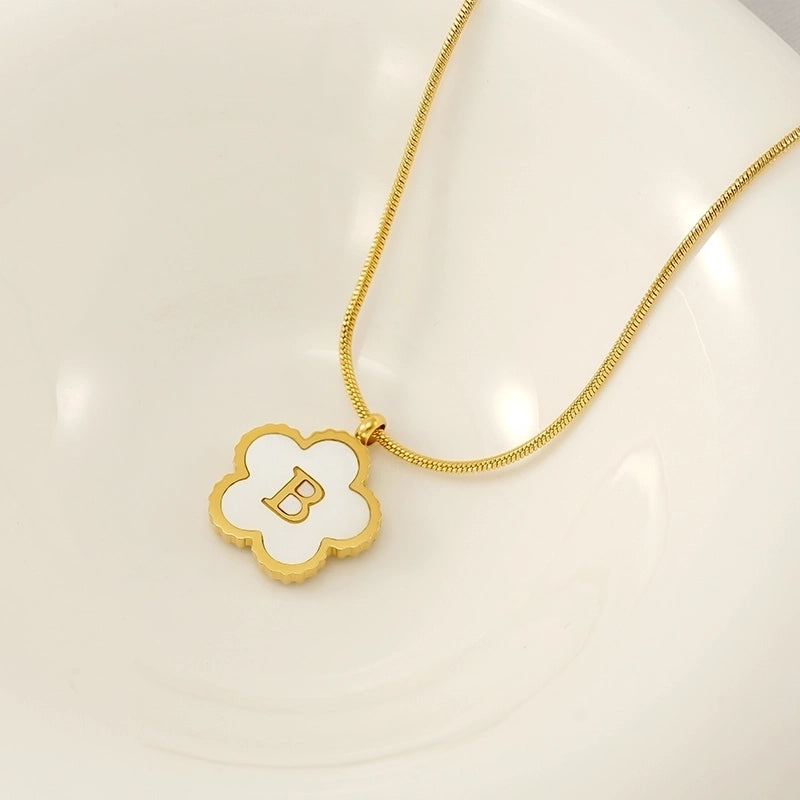 Basic Classic Style Letter Flower 304 Stainless Steel Shell 18K Gold Plated Plating Inlay Pendant Necklace