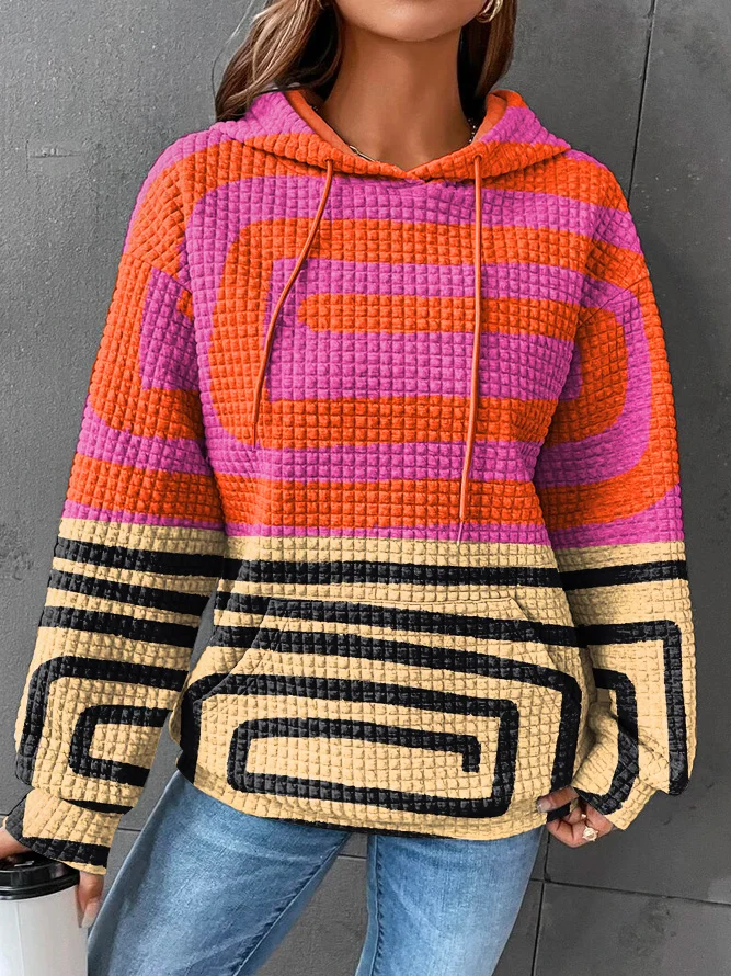 Vintage Colorful Maze Waffle Hooded Sweatshirt