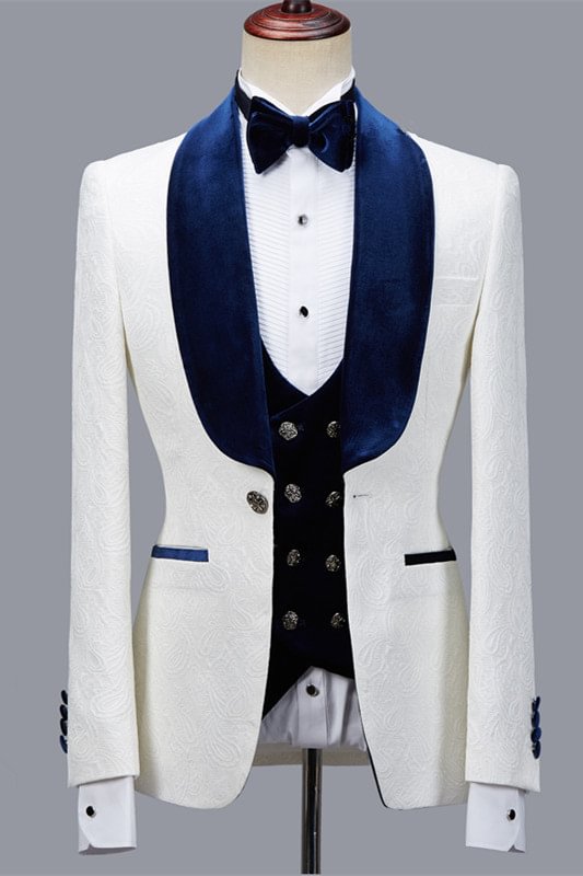 Popular Shawl Lapel White Jacquard Men's Suit for Wedding | Ballbellas Ballbellas