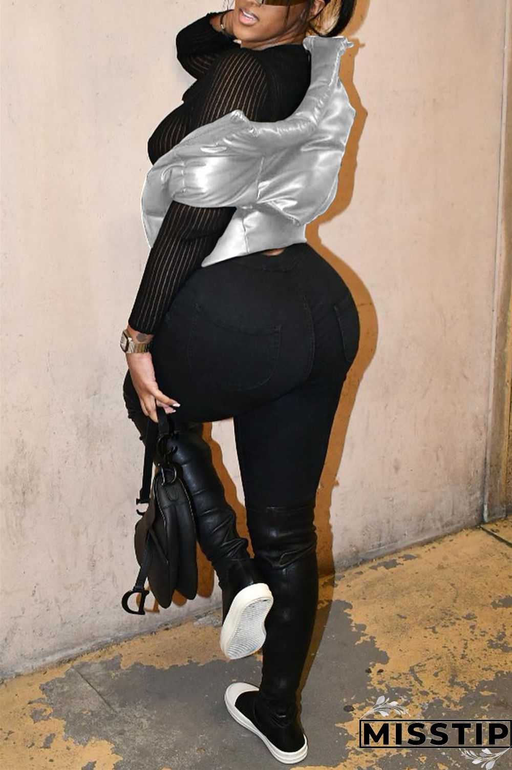 Black Fashion Casual Solid Cardigan Zipper Collar Outerwear