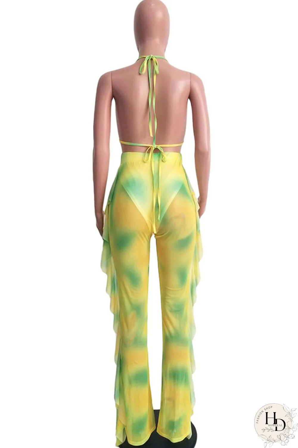 Army Green Sexy Fashion Stringy selvedge Print Tie Dye Patchwork Loose Sleeveless