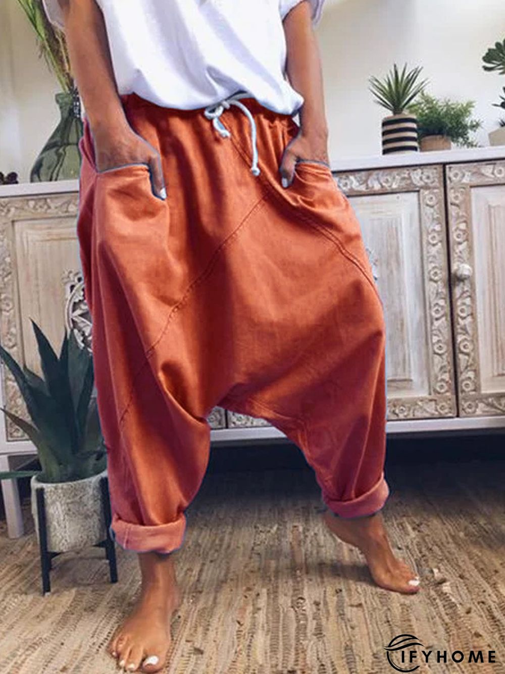 Cotton-Blend Patchwork Vintage Sports Pants | IFYHOME