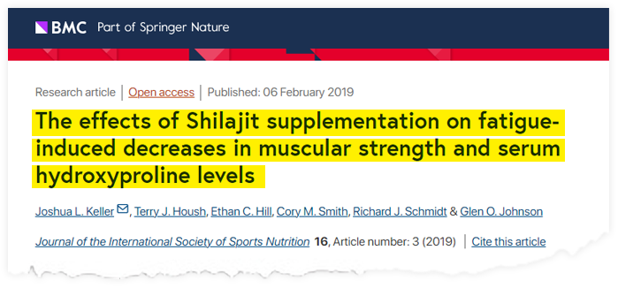 Title and citation information for a research article on Shilajit supplementation's effects.
