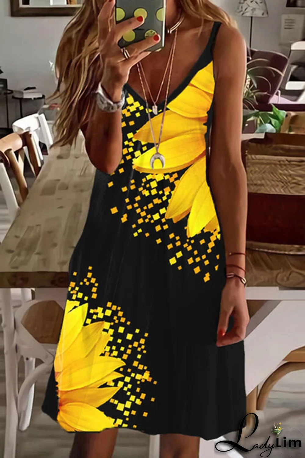 White Black Sexy Casual Print Backless V Neck Sling Dress