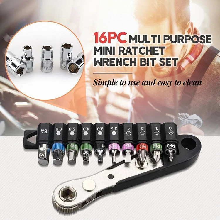 16pc Multi Purpose Mini Ratchet Wrench Bit Set | 168DEAL