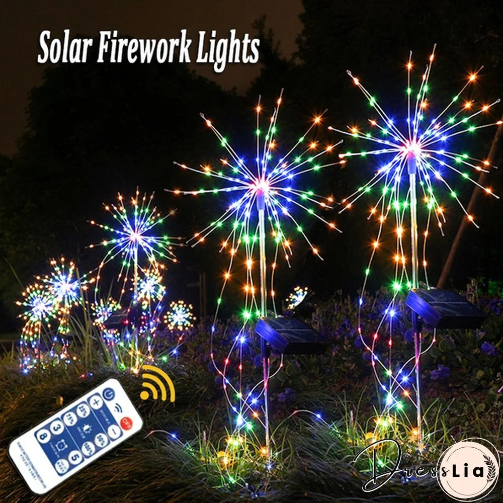 200LEDs Solar Firework Lights Solar Waterproof Colorful Copper Wire String Lights Fireworks Light For Garden Lawn Landscape Holiday Light Christmas Decor