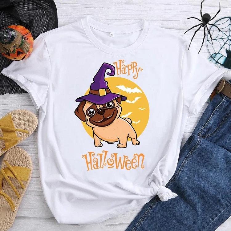 Halloween Dog Round Neck T-shirt-0018721