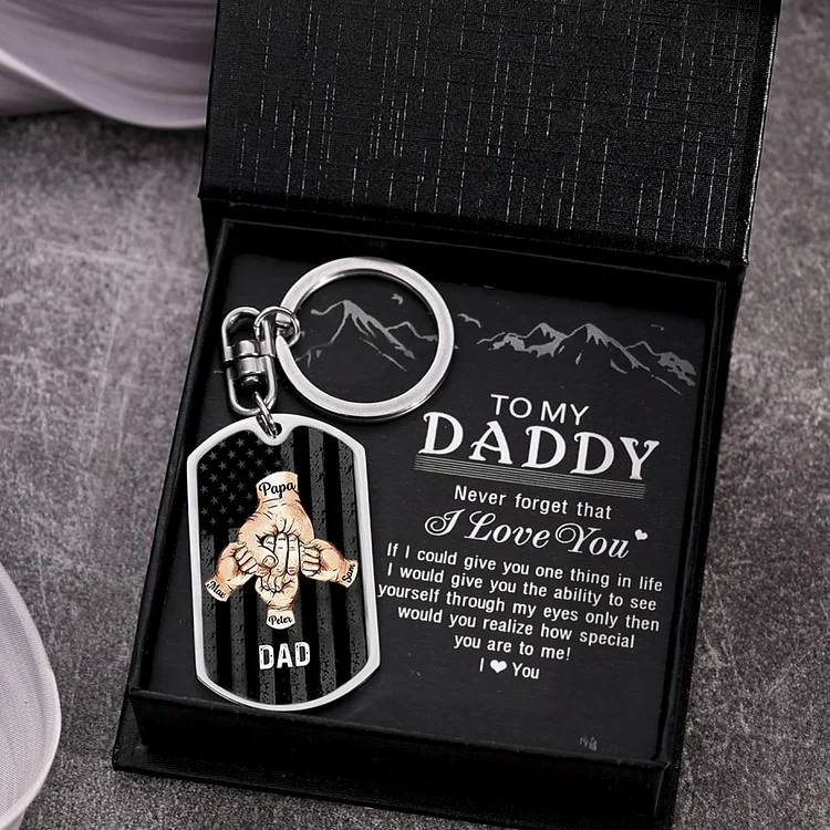 Personalized Fist Bump Keychain Engrave 4 Names For Father/Grandpa